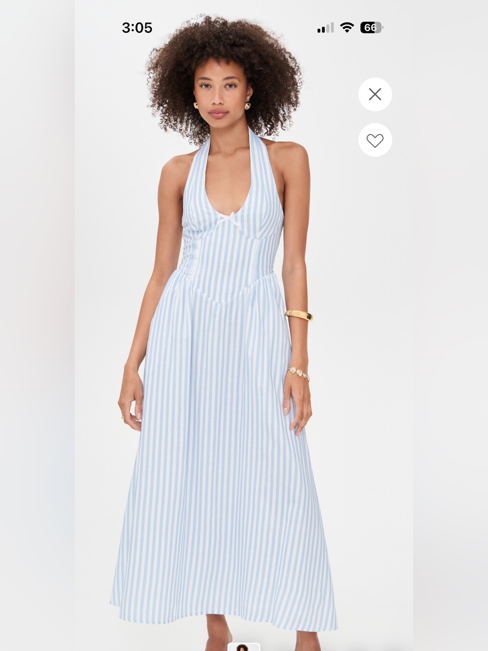 Striped Halter Maxi Dress in Light Blue and White
